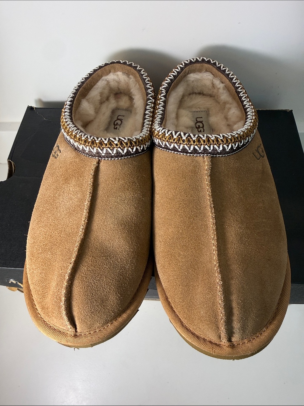 UGG Men's Chestnut Taxman Suede Shearling Lined Slip-Ons - Size 9